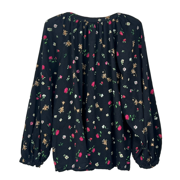 Old Navy Blouse Top Women's Size 2X Black Multicolored Floral Boho Oversized - Picture 2 of 9